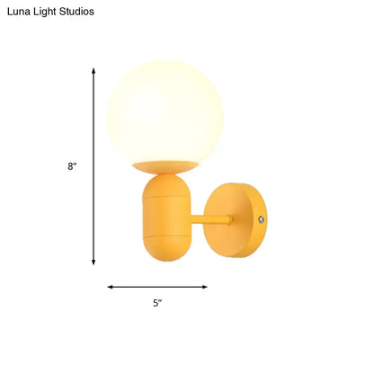 Modern yellow metal fixture wall lamp – kitchen frosted orb shade