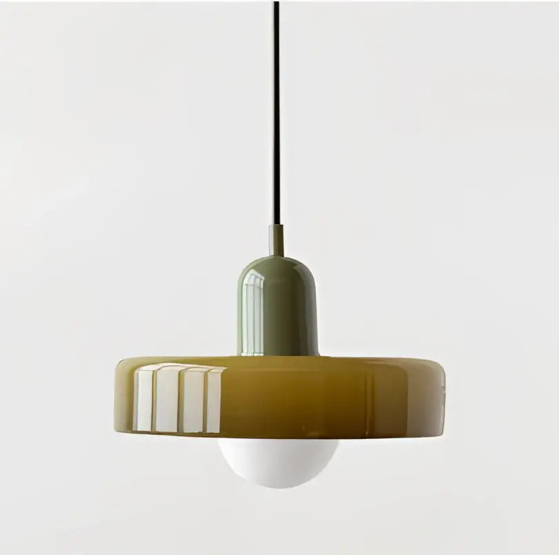 Modern yellow & olive green glass chandelier pendant light bedroom