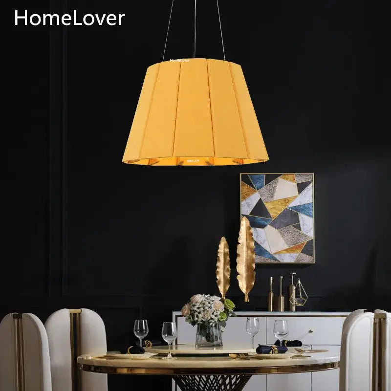 Modern yellow pleated fabric felt pendant light dining room