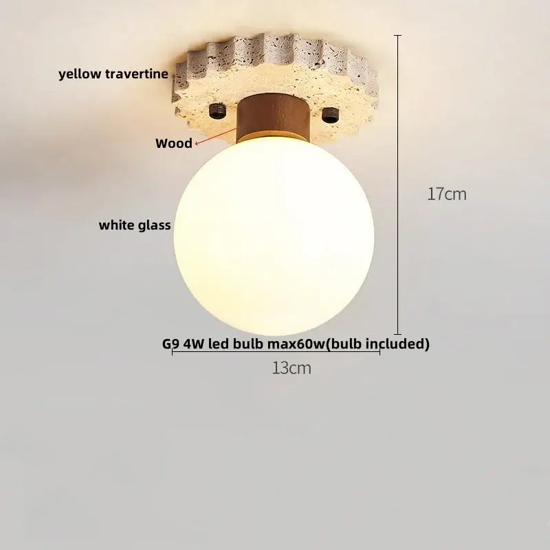 Modern yellow travertine led ceiling light for bedroom decor