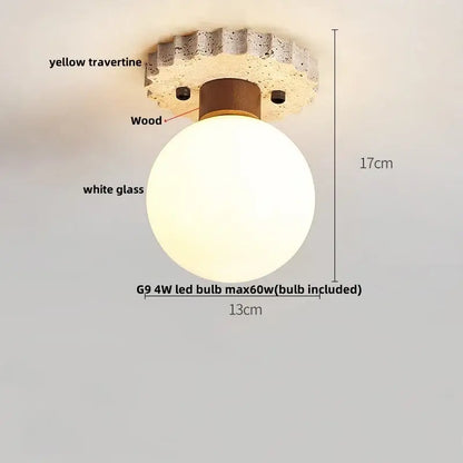 Modern yellow travertine led ceiling light for bedroom decor