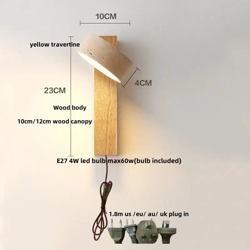 Modern yellow travertine led wall lamp bedroom stone light fixture