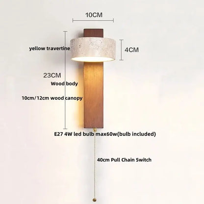 Modern yellow travertine led wall lamp bedroom stone light fixture