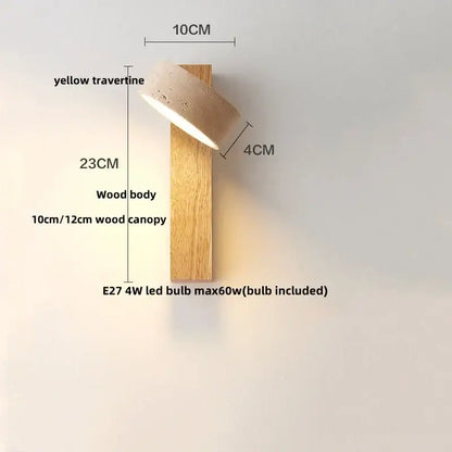 Modern yellow travertine led wall lamp bedroom stone light fixture