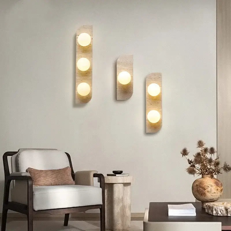 Modern yellow travertine led wall lamp bedroom stone light fixture