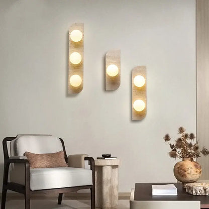 Modern yellow travertine led wall lamp bedroom stone light fixture