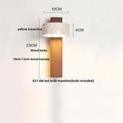 Modern yellow travertine led wall lamp bedroom stone light fixture