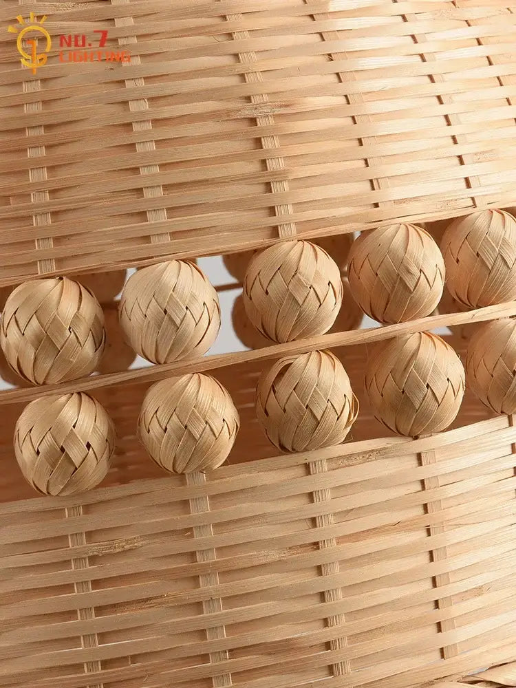 Modern zen bamboo weave pendant light with beads for dining room