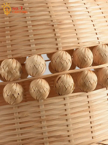 Modern zen bamboo weave pendant light with beads for dining room