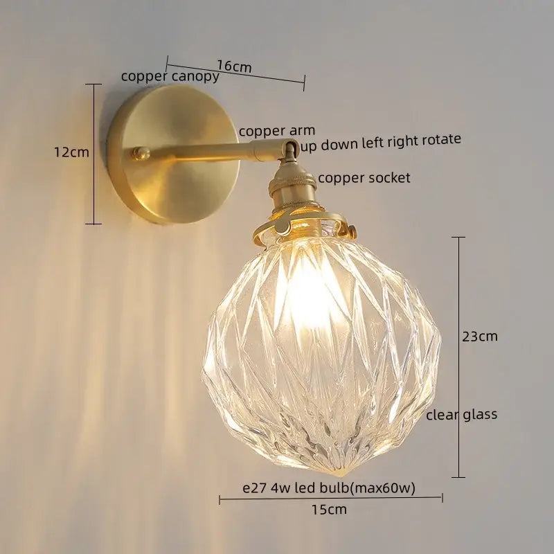Modern zigzag green glass led wall lamp bedroom brass light