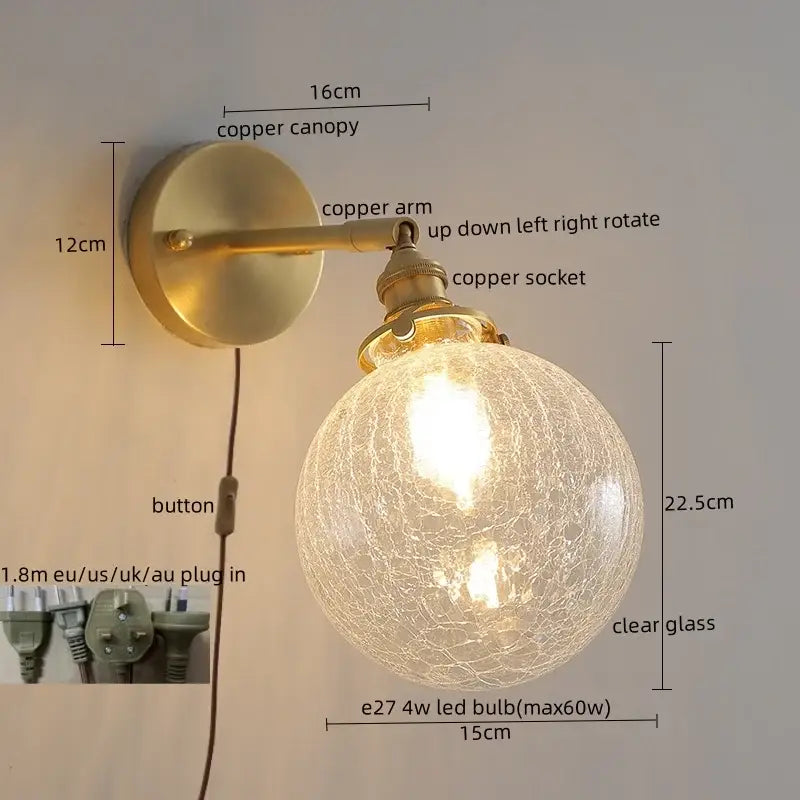 Modern zigzag green glass led wall lamp bedroom brass light