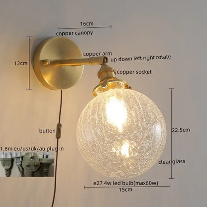 Modern zigzag green glass led wall lamp bedroom brass light