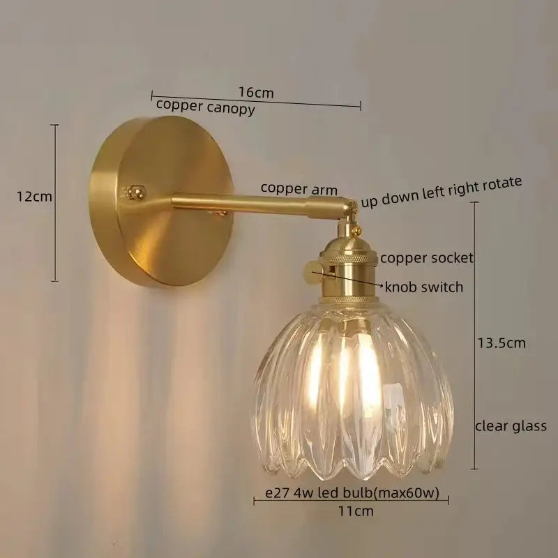 Modern zigzag green glass led wall lamp bedroom brass light