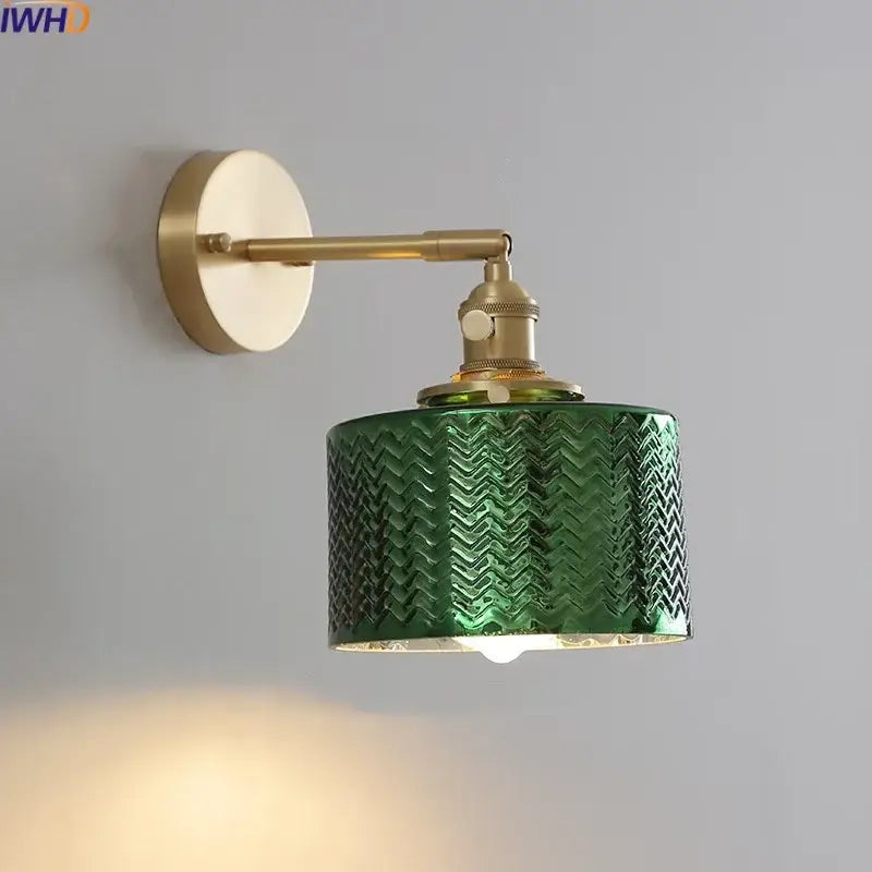 Modern zigzag green glass led wall lamp bedroom brass light