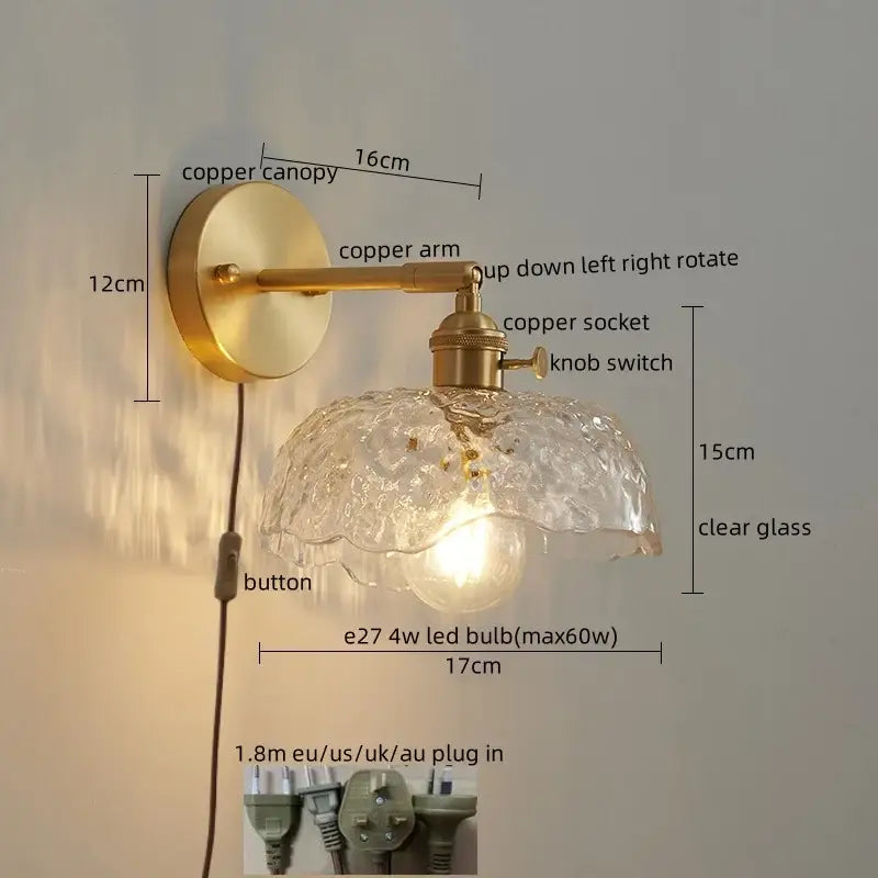 Modern zigzag green glass led wall lamp bedroom brass light