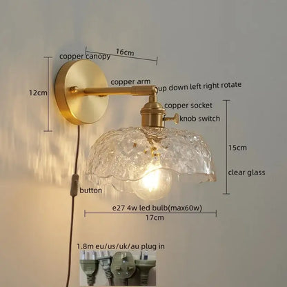 Modern zigzag green glass led wall lamp bedroom brass light