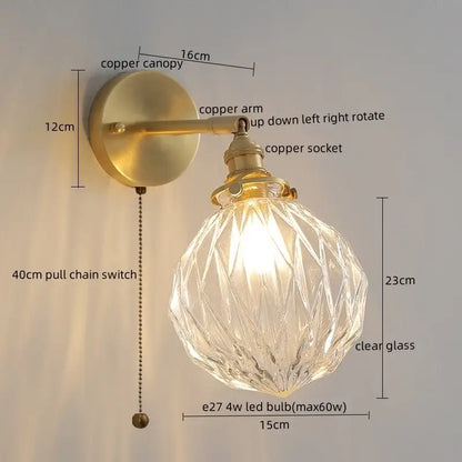 Modern zigzag green glass led wall lamp bedroom brass light