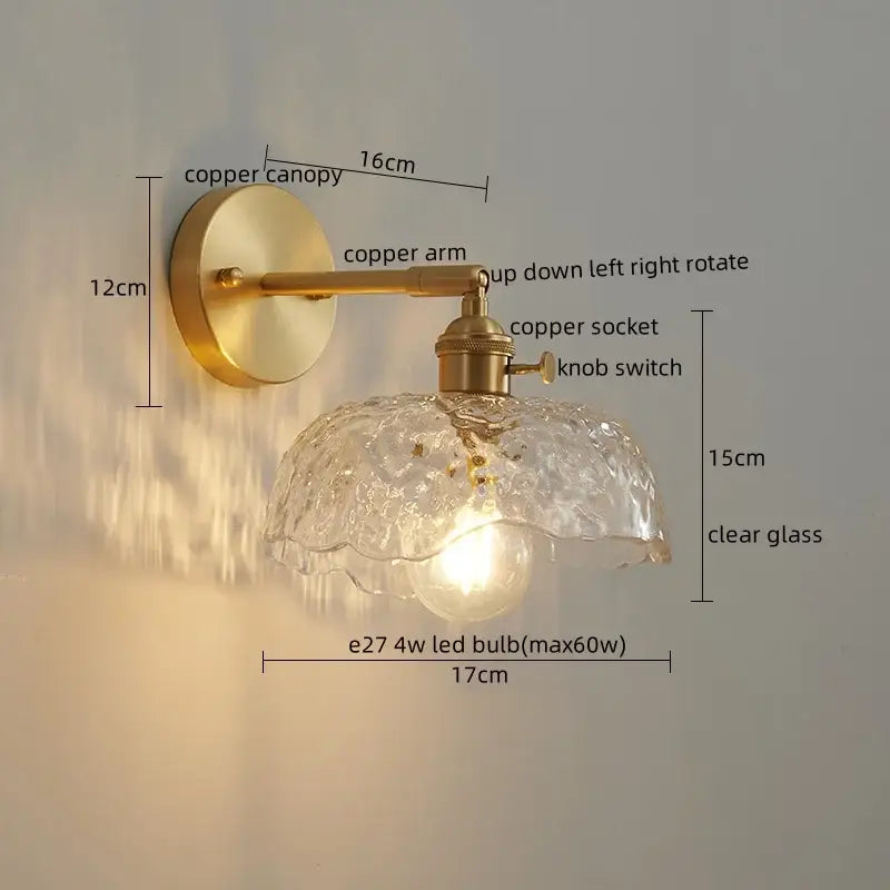 Modern zigzag green glass led wall lamp bedroom brass light