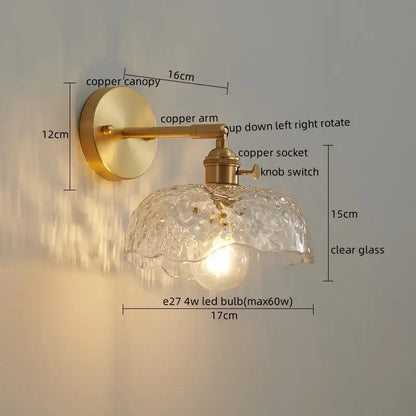 Modern zigzag green glass led wall lamp bedroom brass light