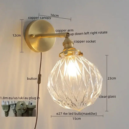 Modern zigzag green glass led wall lamp bedroom brass light