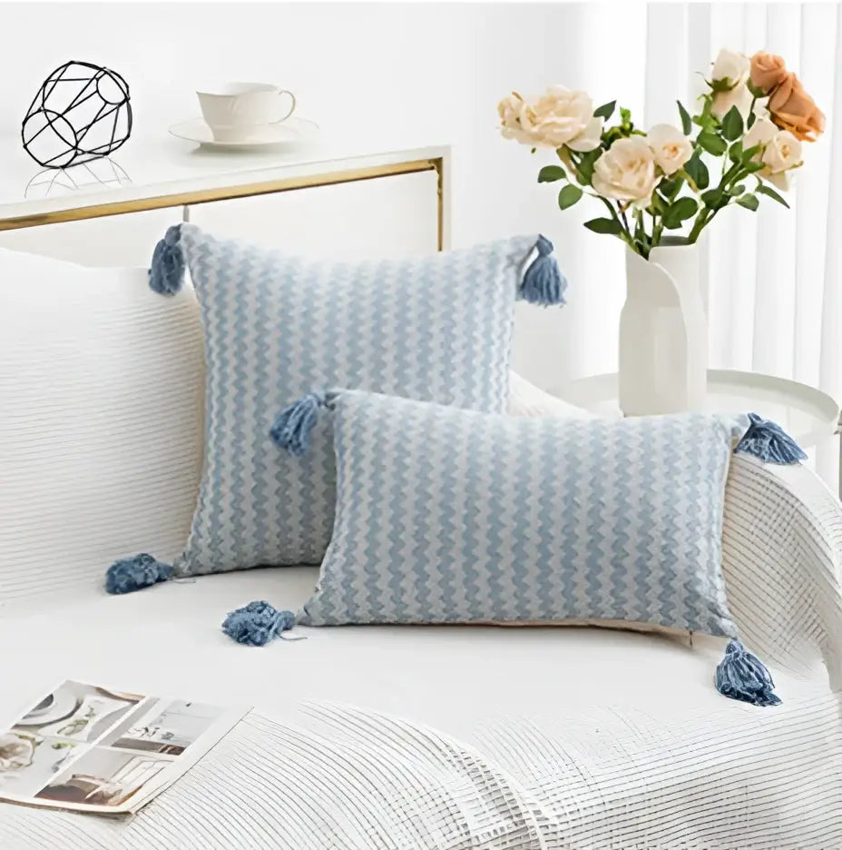 Modern zigzag jacquard woven cushion cover set living room tassels