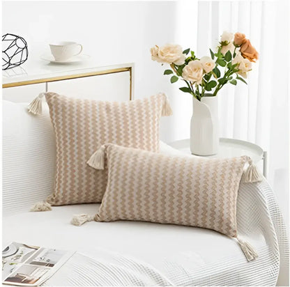 Modern zigzag jacquard woven cushion cover set living room tassels