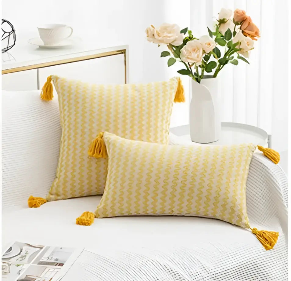 Modern zigzag jacquard woven cushion cover set living room tassels