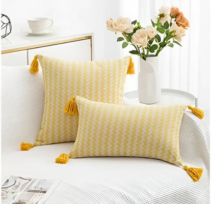 Modern zigzag jacquard woven cushion cover set living room tassels