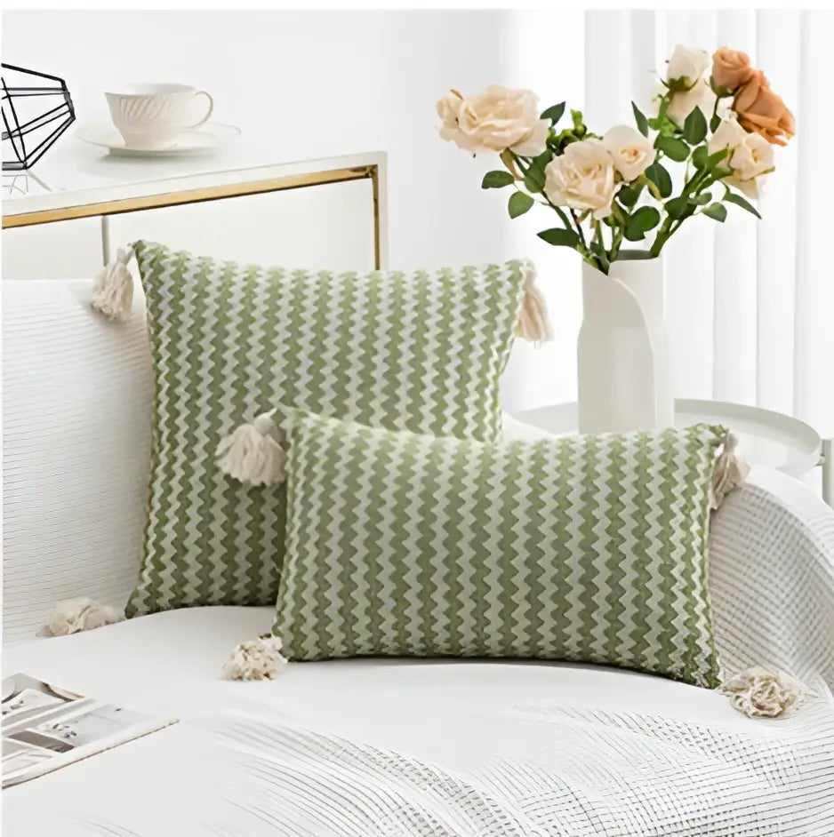 Modern zigzag jacquard woven cushion cover set living room tassels