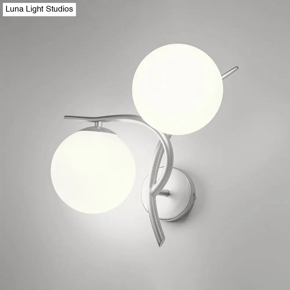 DecorBites™ Modernist 2-Head Wall Mounted Sconce in Silver/Black - Milky Glass Global Light Fixture