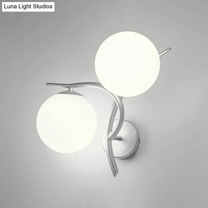 DecorBites™ Modernist 2-Head Wall Mounted Sconce in Silver/Black - Milky Glass Global Light Fixture