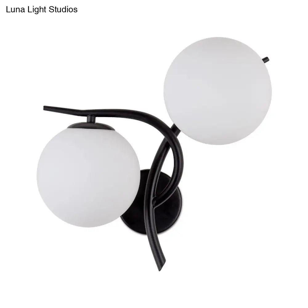 DecorBites™ Modernist 2-Head Wall Mounted Sconce in Silver/Black - Milky Glass Global Light Fixture