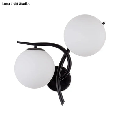 DecorBites™ Modernist 2-Head Wall Mounted Sconce in Silver/Black - Milky Glass Global Light Fixture