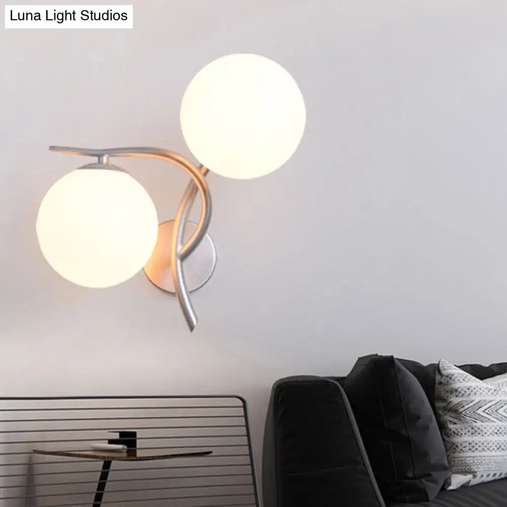 DecorBites™ Modernist 2-Head Wall Mounted Sconce in Silver/Black - Milky Glass Global Light Fixture
