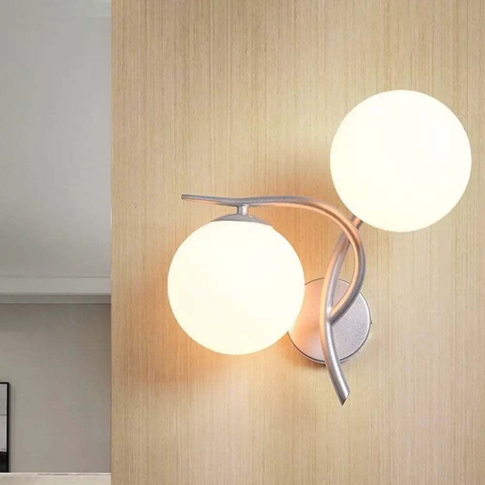 DecorBites™ Modernist 2-Head Wall Mounted Sconce in Silver/Black - Milky Glass Global Light Fixture