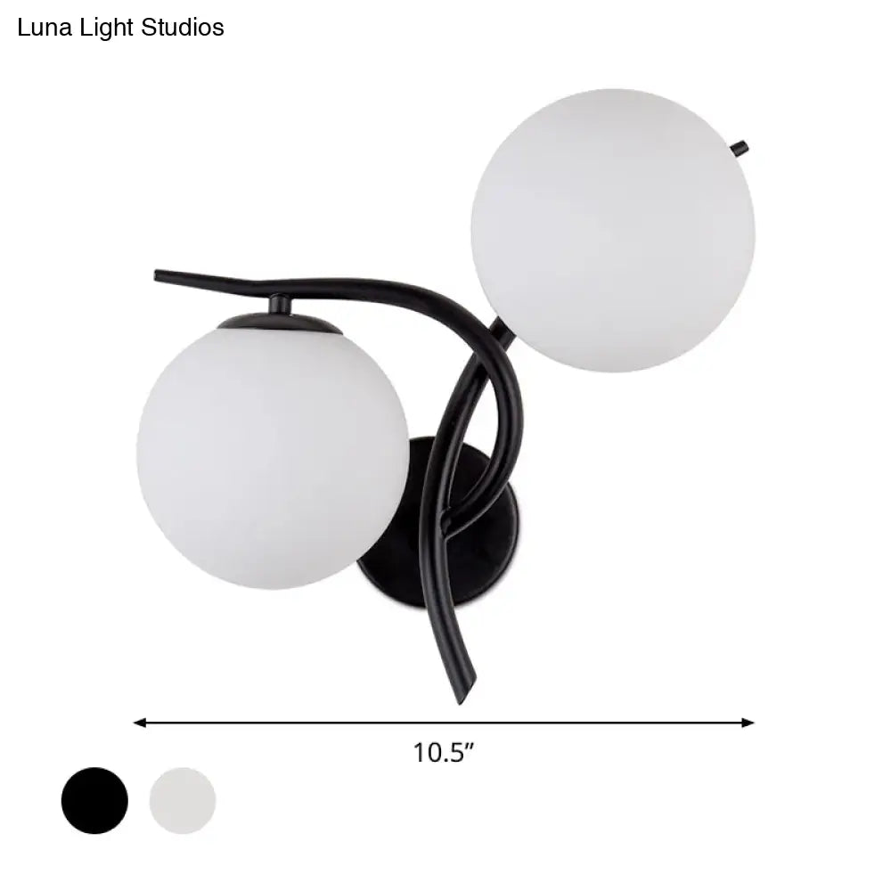 DecorBites™ Modernist 2-Head Wall Mounted Sconce in Silver/Black - Milky Glass Global Light Fixture
