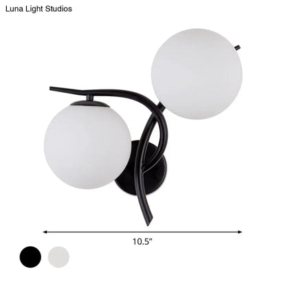 DecorBites™ Modernist 2-Head Wall Mounted Sconce in Silver/Black - Milky Glass Global Light Fixture