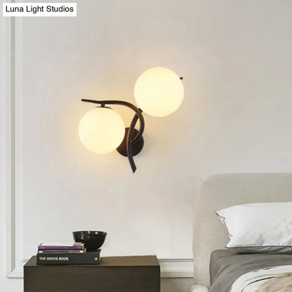 DecorBites™ Modernist 2-Head Wall Mounted Sconce in Silver/Black - Milky Glass Global Light Fixture