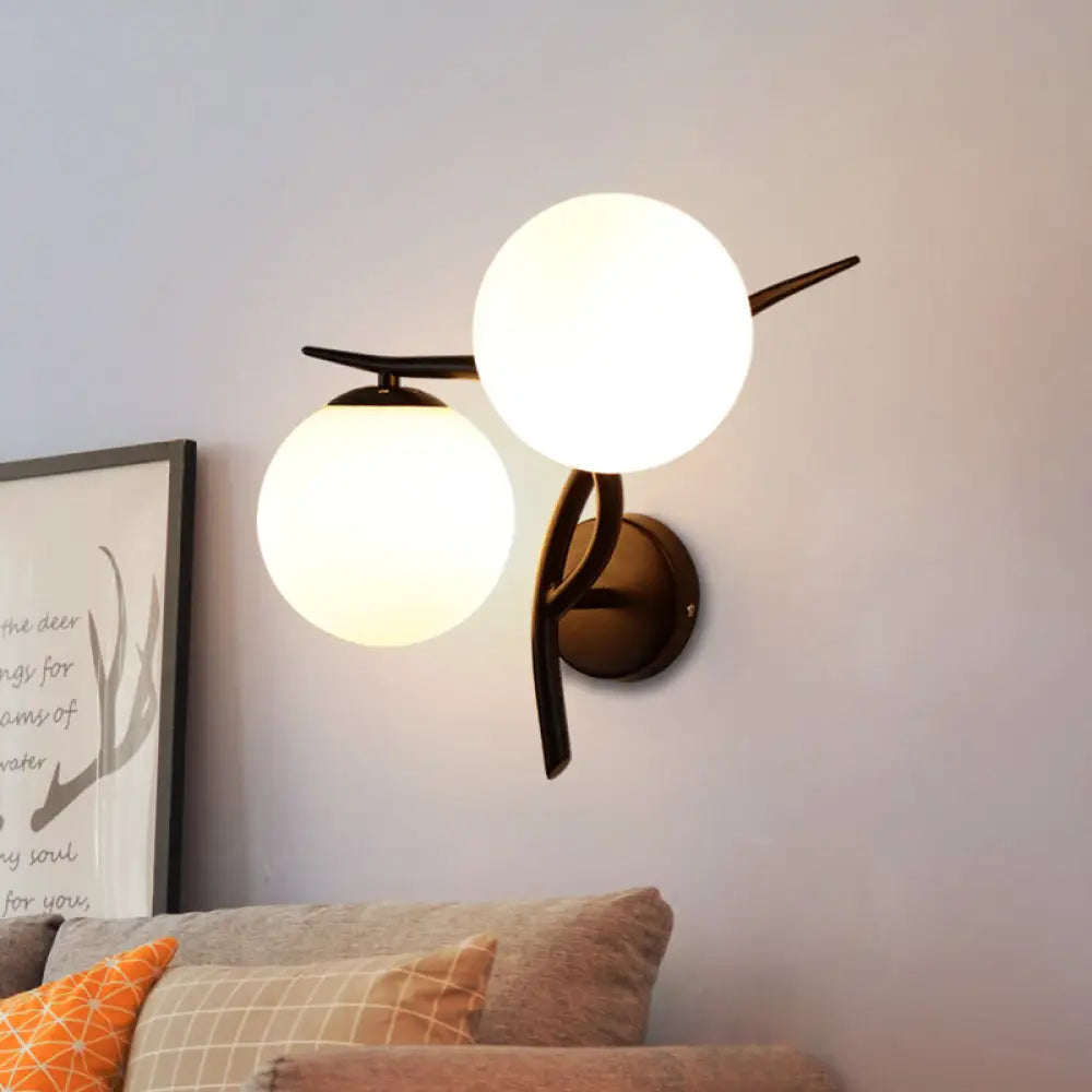 DecorBites™ Modernist 2-Head Wall Mounted Sconce in Silver/Black - Milky Glass Global Light Fixture
