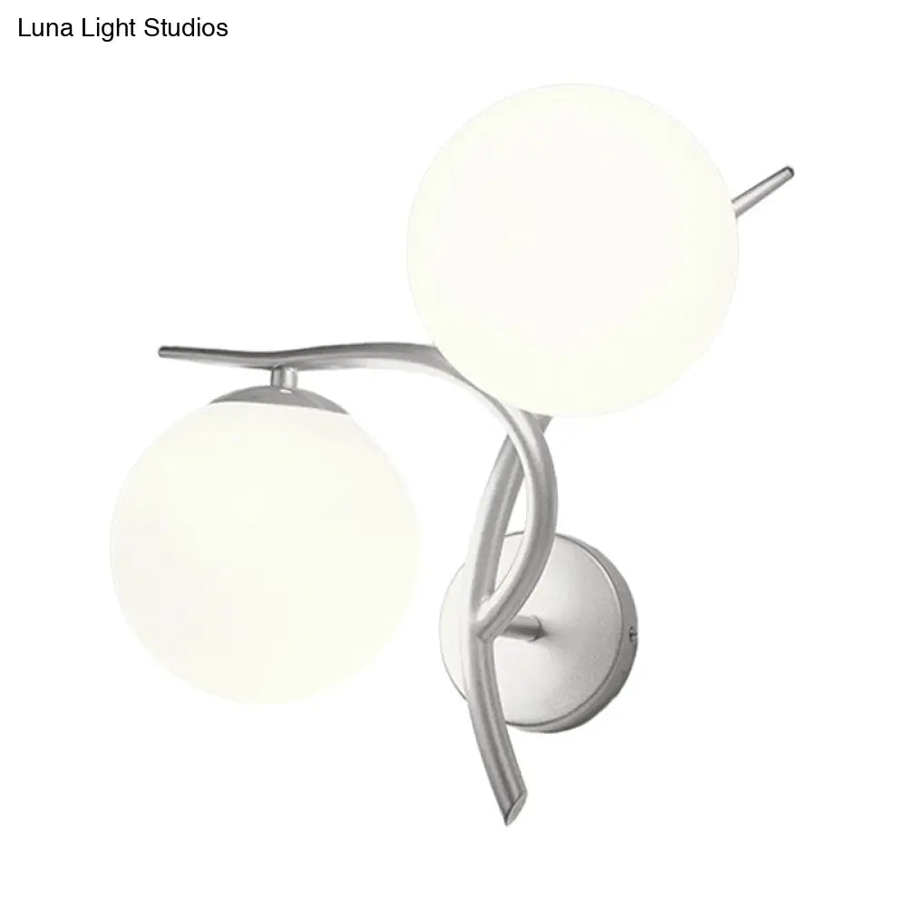 DecorBites™ Modernist 2-Head Wall Mounted Sconce in Silver/Black - Milky Glass Global Light Fixture