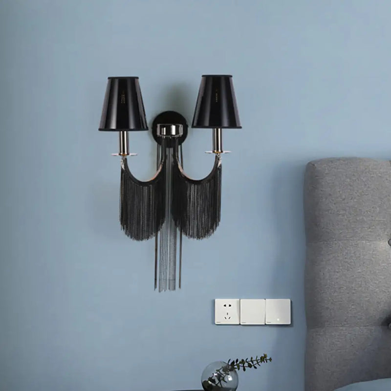 DecorBites™ Modernist 2-Light Plastic Cone Shade Wall Sconce with Aluminum Tassel in Black/Silver