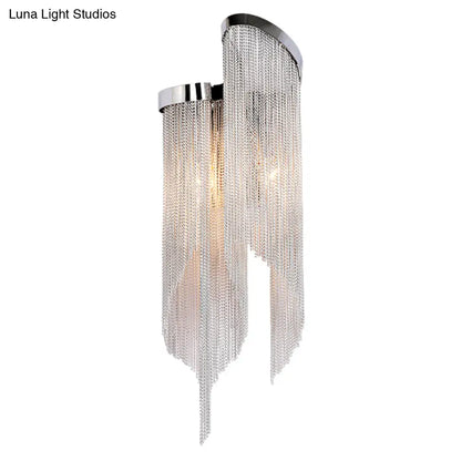 DecorBites™ Modernist Aluminum Wall Light Sconce with Tassel Chain - 2 Bulbs Wall Mounted Lamp for Living Room
