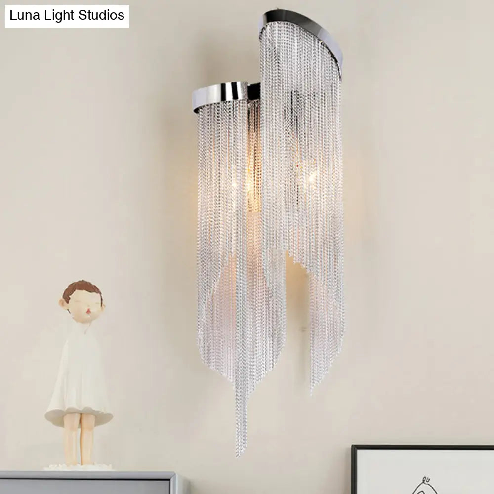 DecorBites™ Modernist Aluminum Wall Light Sconce with Tassel Chain - 2 Bulbs Wall Mounted Lamp for Living Room