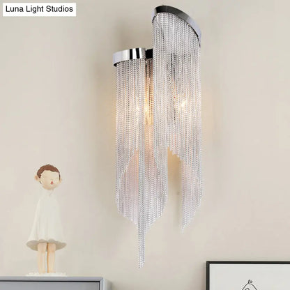 DecorBites™ Modernist Aluminum Wall Light Sconce with Tassel Chain - 2 Bulbs Wall Mounted Lamp for Living Room