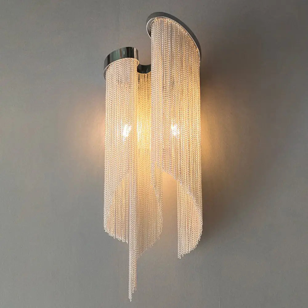 DecorBites™ Modernist Aluminum Wall Light Sconce with Tassel Chain - 2 Bulbs Wall Mounted Lamp for Living Room