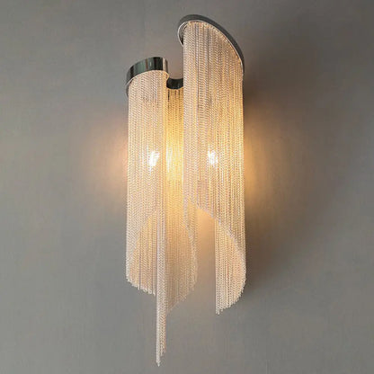 DecorBites™ Modernist Aluminum Wall Light Sconce with Tassel Chain - 2 Bulbs Wall Mounted Lamp for Living Room