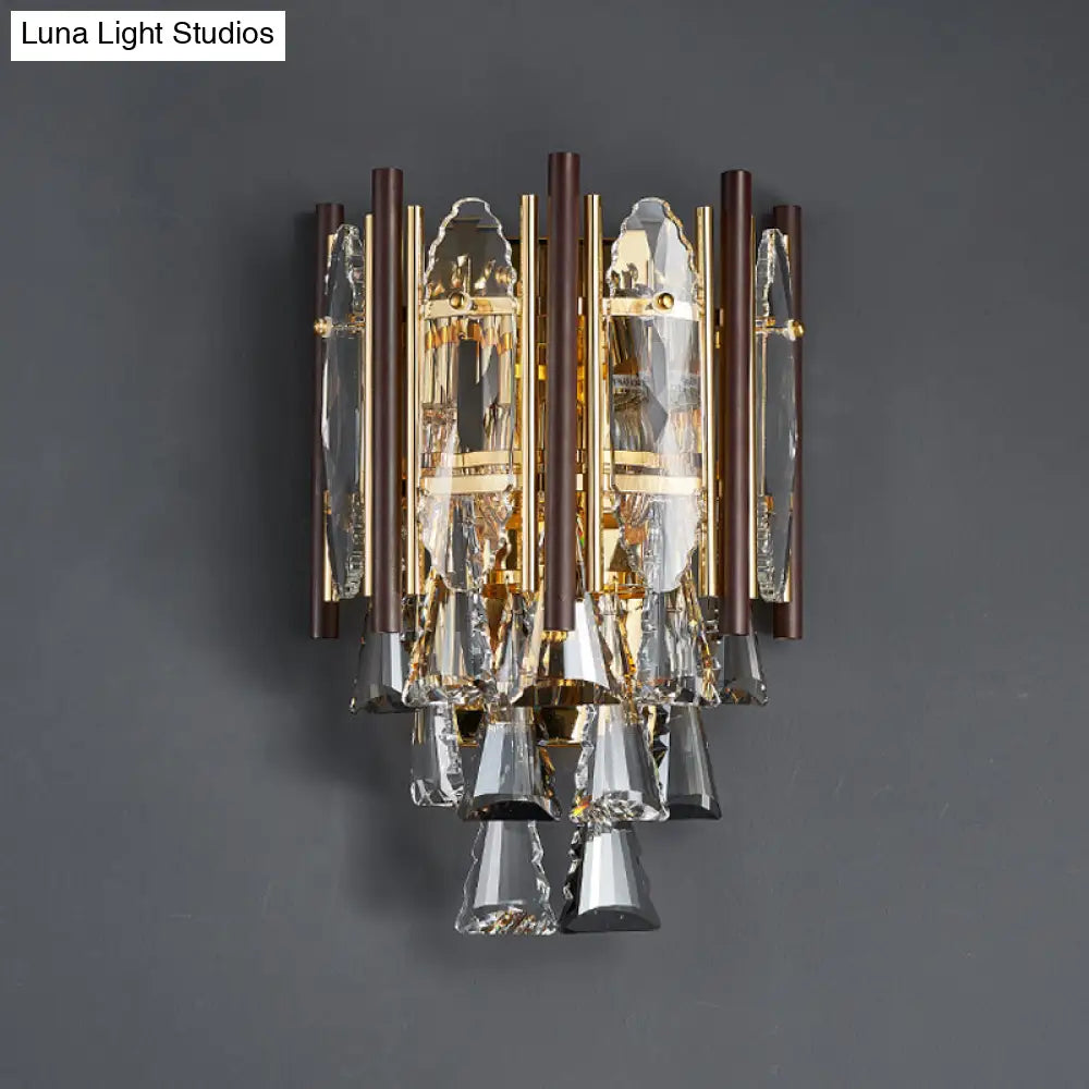 DecorBites™ Modernist Beveled K9 Crystal Gold Sconce Wall Lamp with 2 Heads