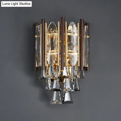 DecorBites™ Modernist Beveled K9 Crystal Gold Sconce Wall Lamp with 2 Heads