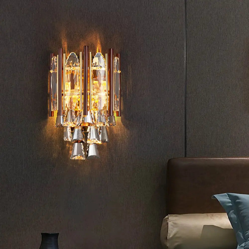 DecorBites™ Modernist Beveled K9 Crystal Gold Sconce Wall Lamp with 2 Heads
