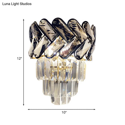 DecorBites™ Modernist Black Crystal Flush Wall Sconce with 2 Lights - Elegant Family Room Light Fixture